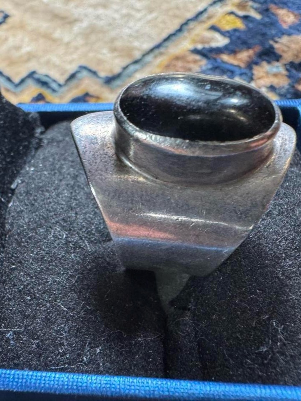 925 Sterling Silver Black Onyx Modernist Ring Brutalist Statement Wide Band Sz 6 - Picture 2 of 6
